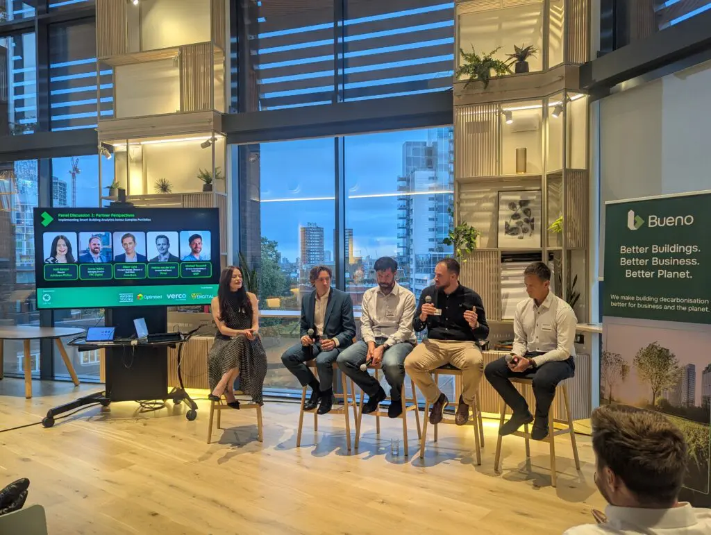 Bueno Analytics Panel Discussion 2: Partners Perspective – Building Analytics Event London 25 Building Partners Perspective Panel discussion at Bueno London event Oct 25 on smart building analytics and decarbonisation